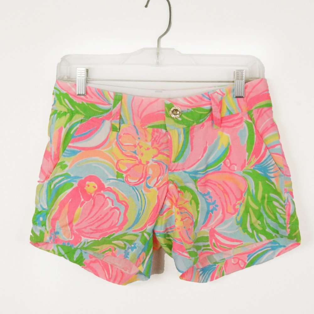 Lilly Pulitzer The Callahan Short Neon Pink Green Abstract Floral Shorts